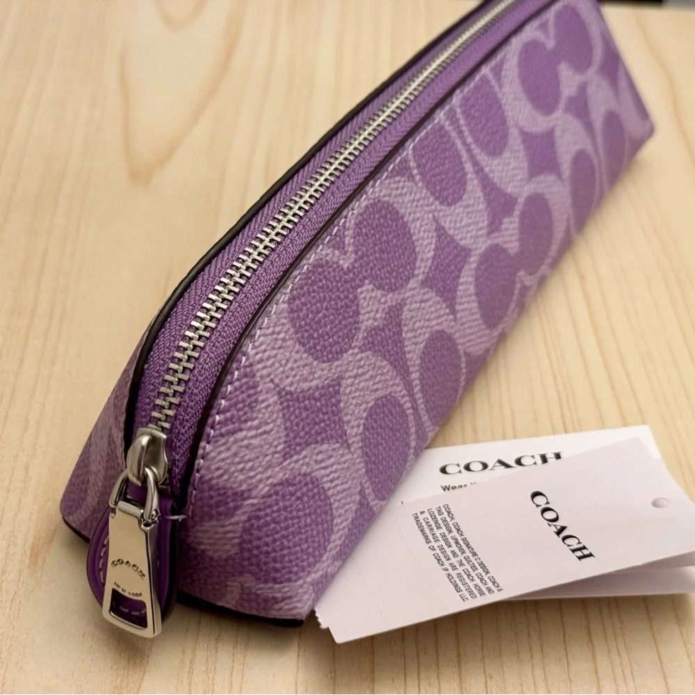 NWT Coach Pencil Case In Signature Canvas Color: Silver/Iris